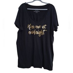 Torrid Black Gold Print Graphic Sleeve V neck Top Tee Shirt 3X